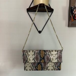 Express Black and Brown Shoulder Bag with Snakeskin Pattern